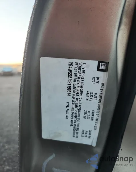 2002 Buick Century Custom из США, поврежденный, VIN 2G4WS52J421199614